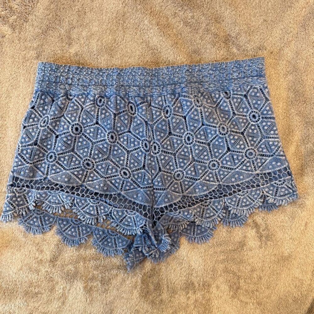 Blue Cotton Women's Crochet Mini Shorts, Size Medium